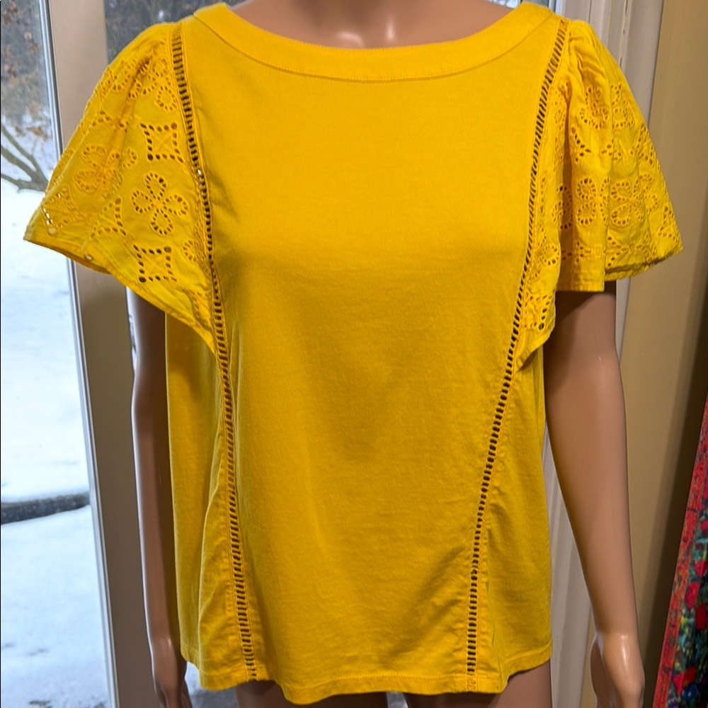 Banana Republic Yellow Eyelet Babydoll Cotton Women's Top, Medium